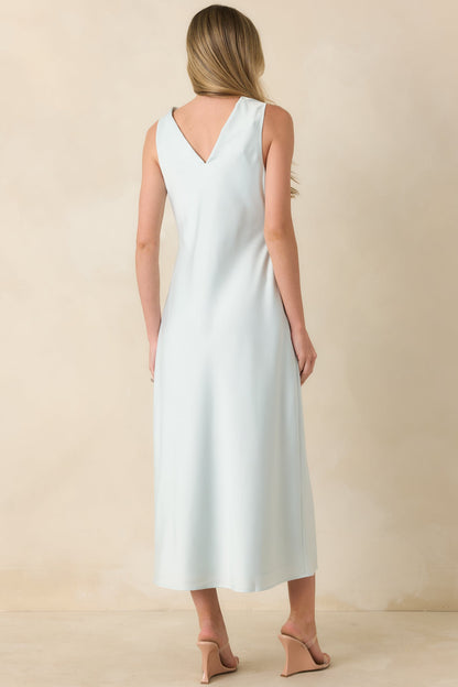The Moment Is Ours Sky Blue Satin Finish Midi Dress