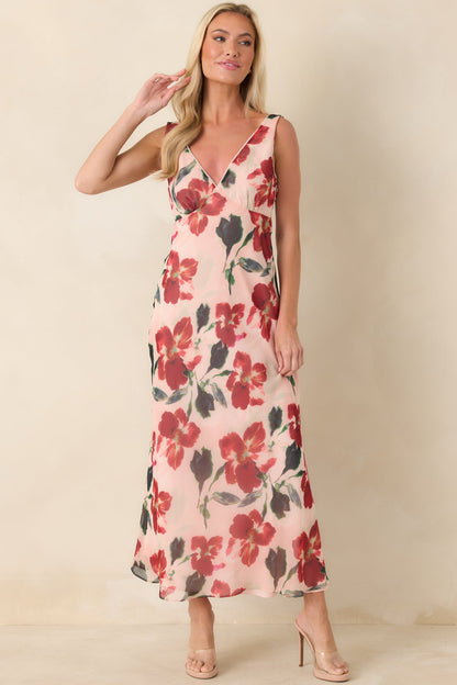 MINKPINK Arabella Red Floral Mesh Midi Dress