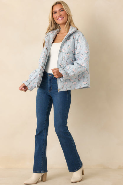 Simply Yours Blue Multi Floral Pattern Quilted Jacket