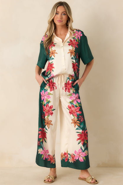 Z Supply Lani Kiwi Teal Multi Floral Wide Leg Pants