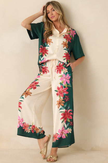 Z Supply Lani Kiwi Teal Multi Floral Wide Leg Pants