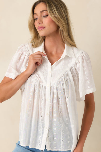 Light as a Breeze White Embroidered Cotton Blouse