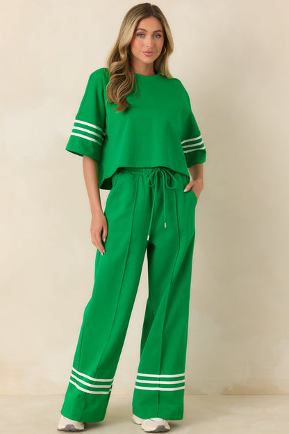 Line & Leisure Green Cotton Blend Contrast Stripe Top