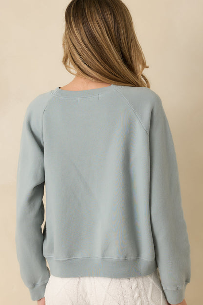 Kiss My Aspen Slate Blue Crewneck Ski Sweatshirt