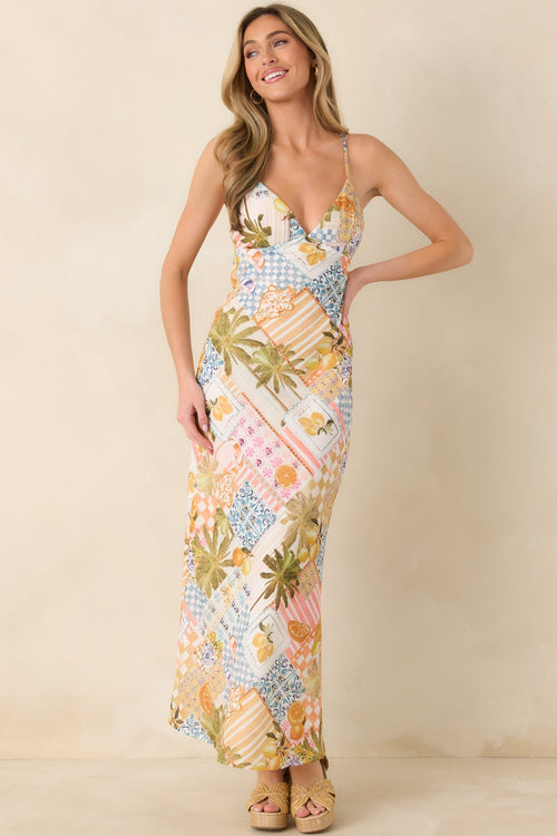 Zest Is Yet To Come Citrus Patchwork Slip Maxi Dress