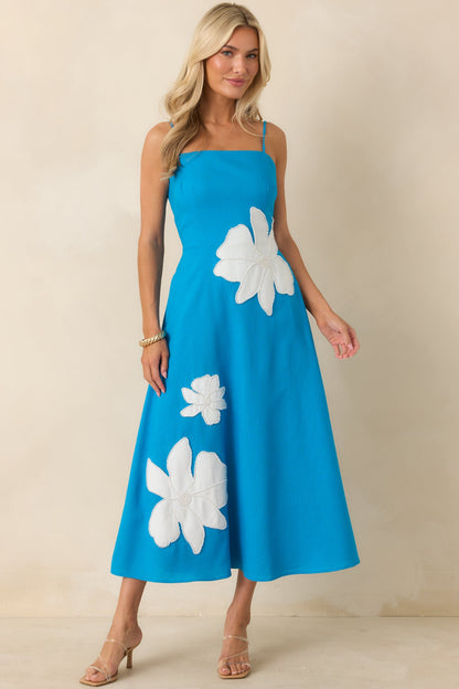 Island Blossom Blue Floral Midi Dress