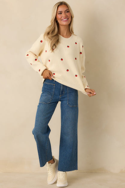 Fresh From the Vine Ivory Multi Ribbed Knit Tomato Sweater