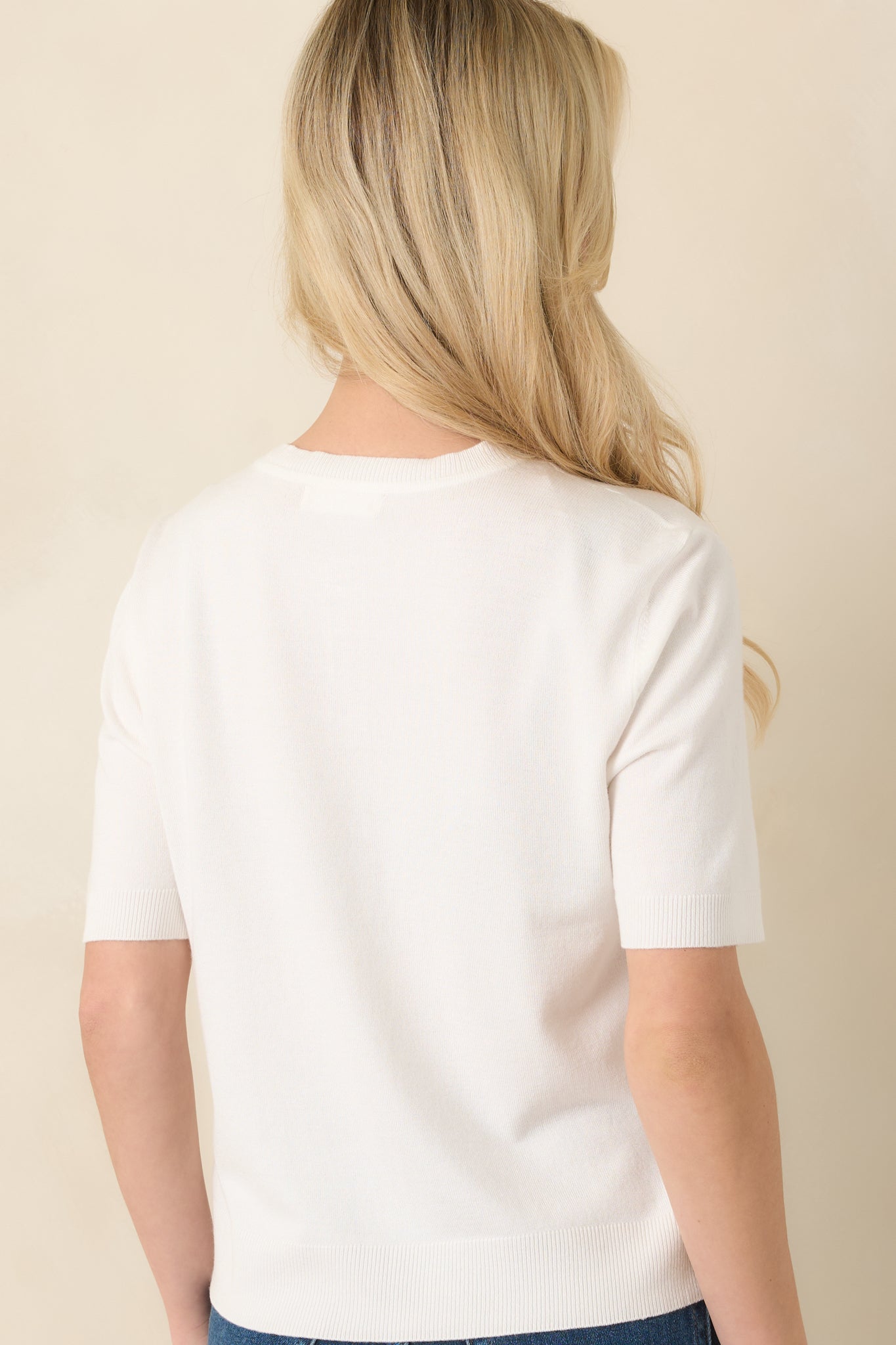 Classic Choice Ivory Knit Button Front Short Sleeve Top