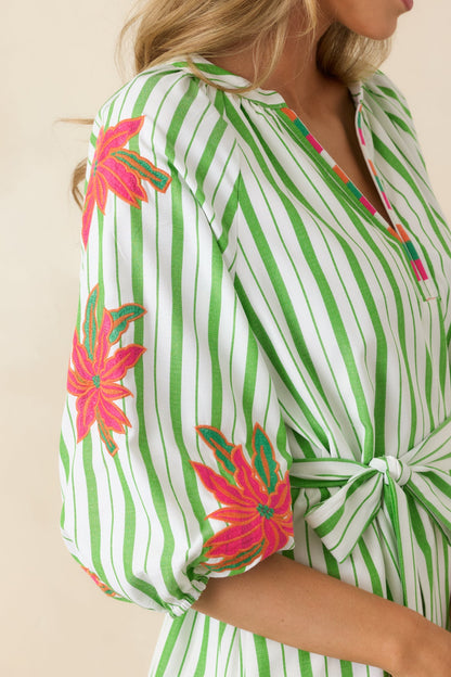 Having a Bright Outlook Green Stripe Floral Midi Dress
