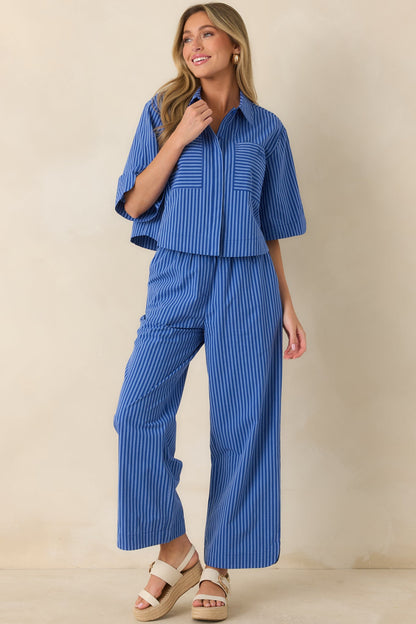 FRNCH Anna Electric Blue Cotton Stripe Shirt