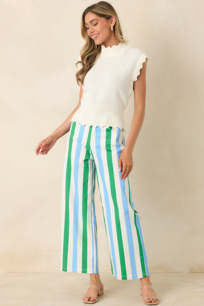 Making It Bright Blue Multi Striped Wide Leg Pants