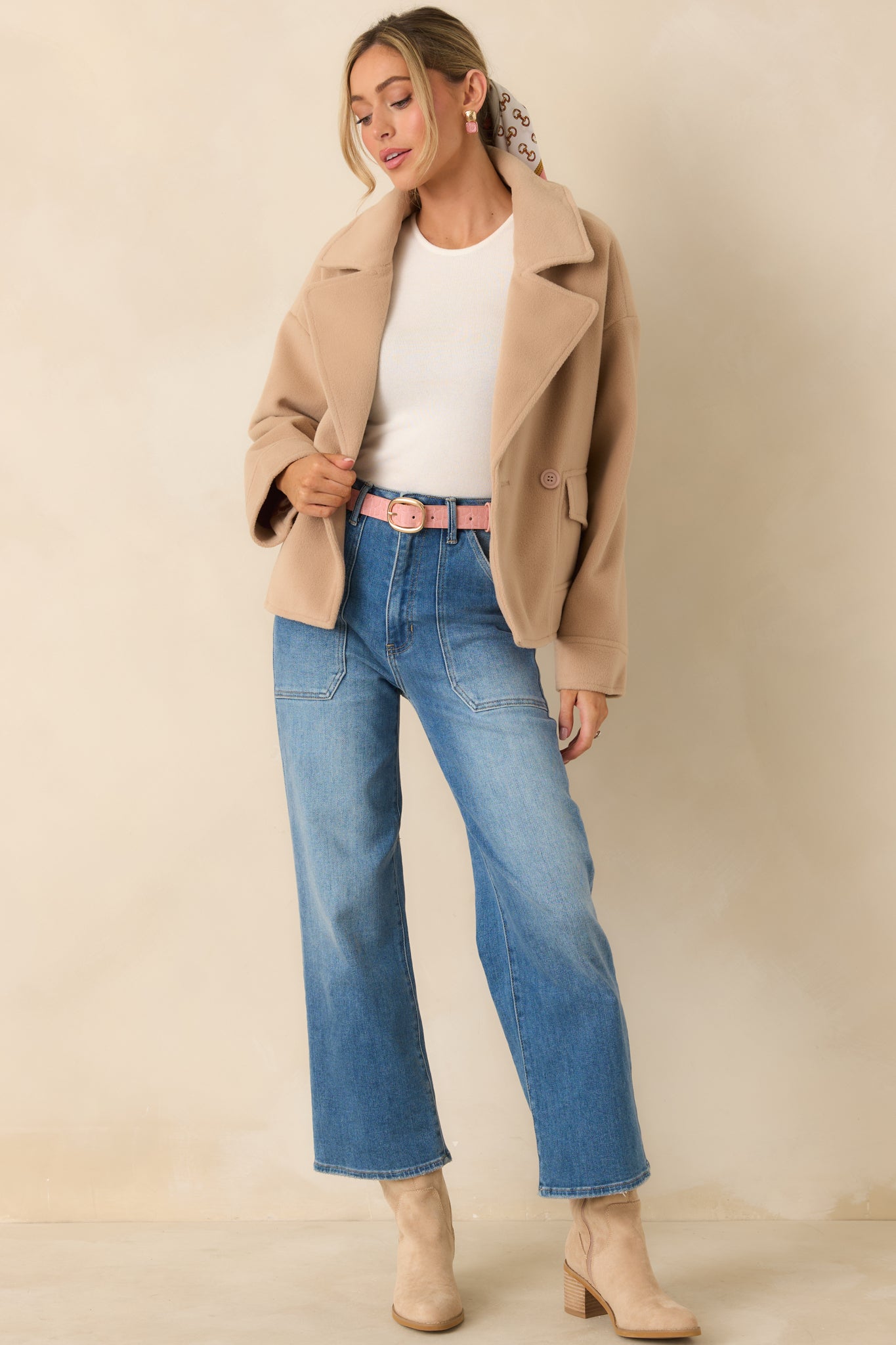 Well Considered Taupe Brushed Felted Double Breasted Cropped Jacket