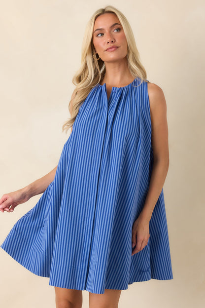 FRNCH Angela Electric Blue Cotton Stripe Dress
