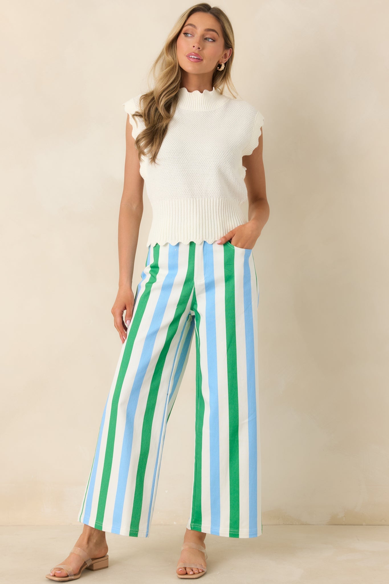 Making It Bright Blue Multi Striped Wide Leg Pants