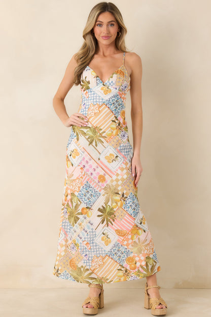 Zest Is Yet To Come Citrus Patchwork Slip Maxi Dress