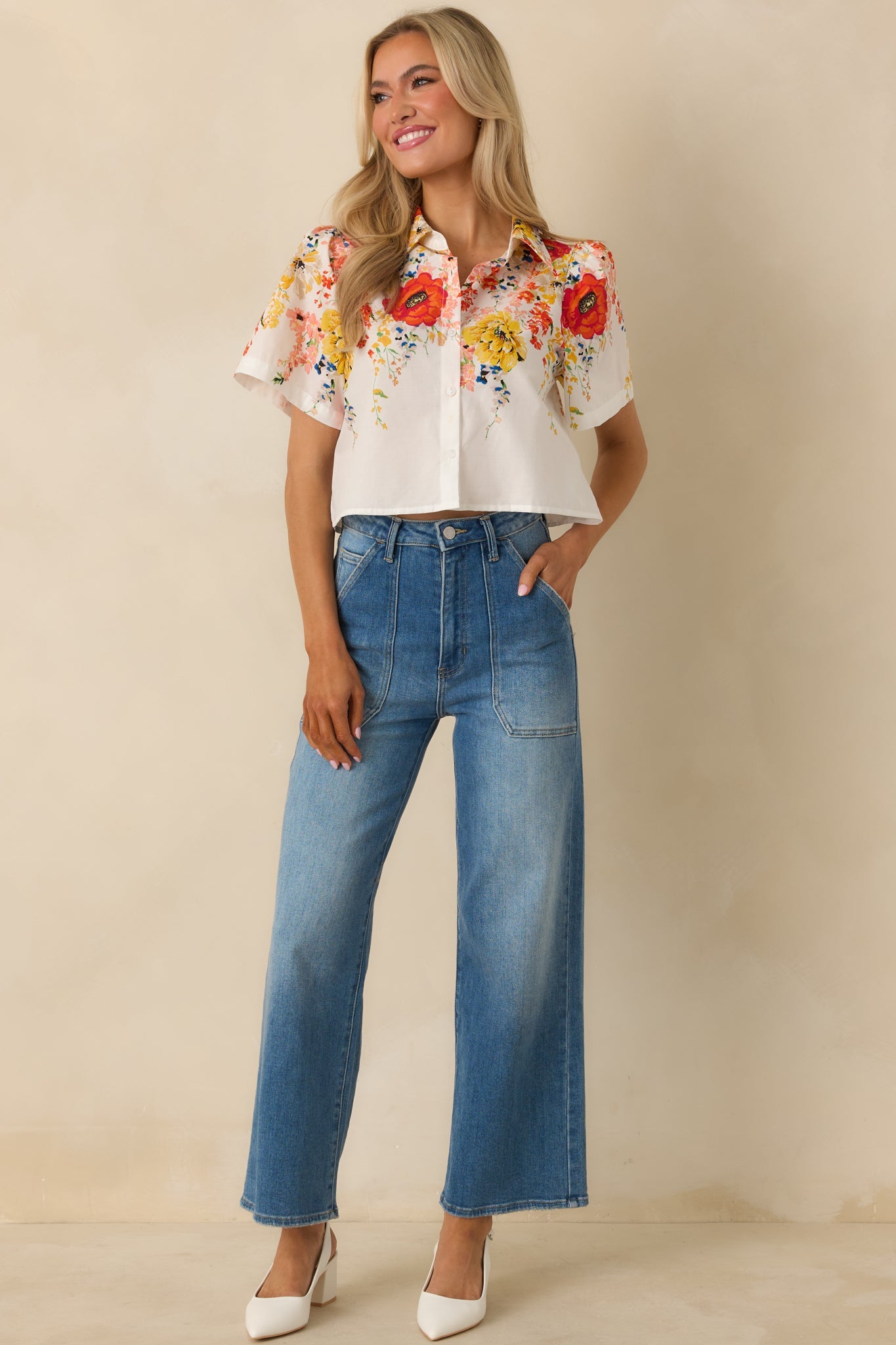 Tomorrow Will Come White Multi Cotton Floral Top