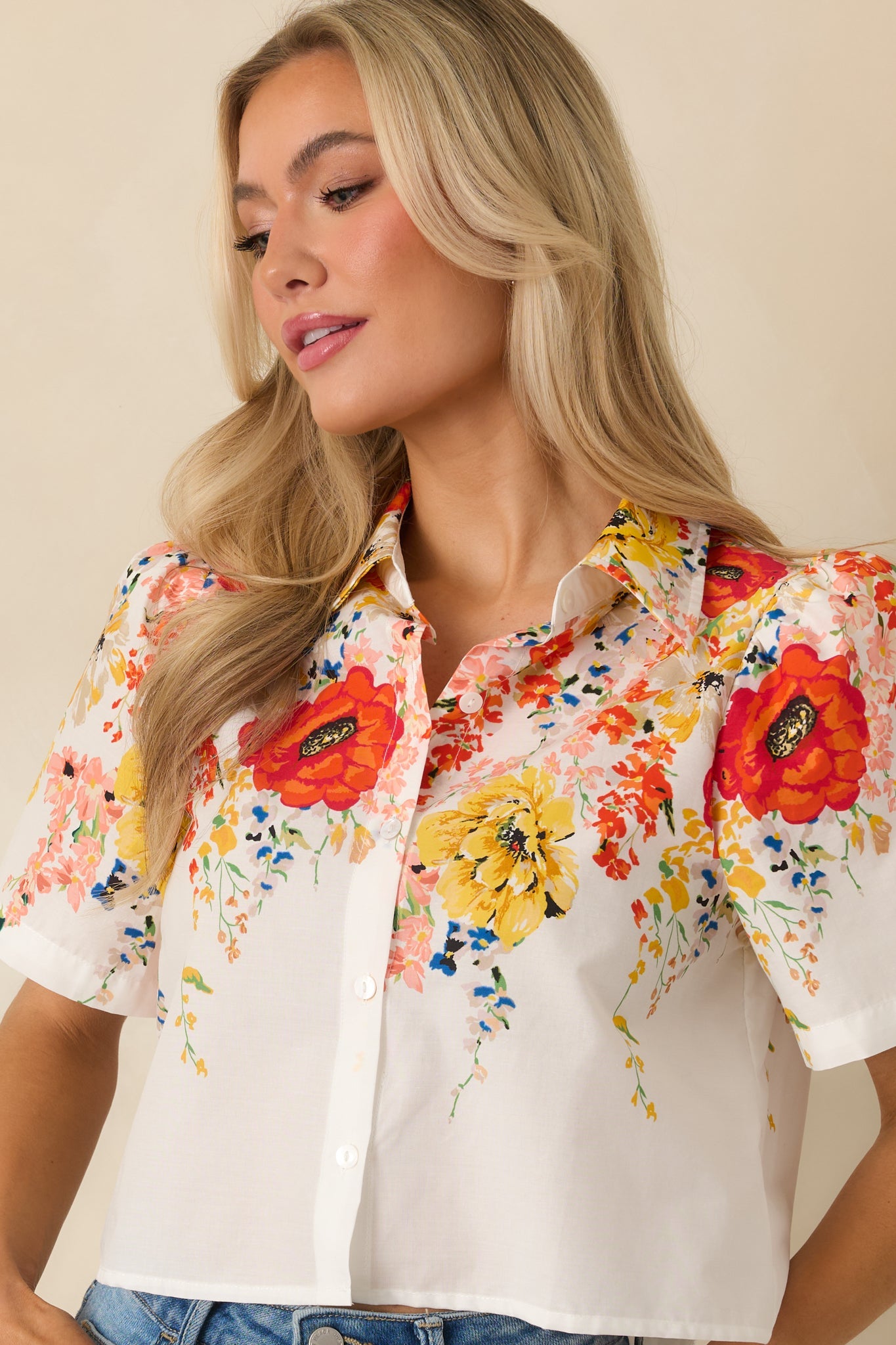 Tomorrow Will Come White Multi Cotton Floral Top
