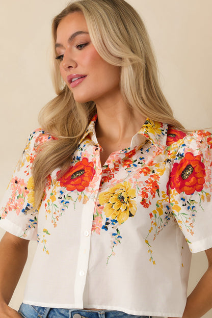 Tomorrow Will Come White Multi Cotton Floral Top