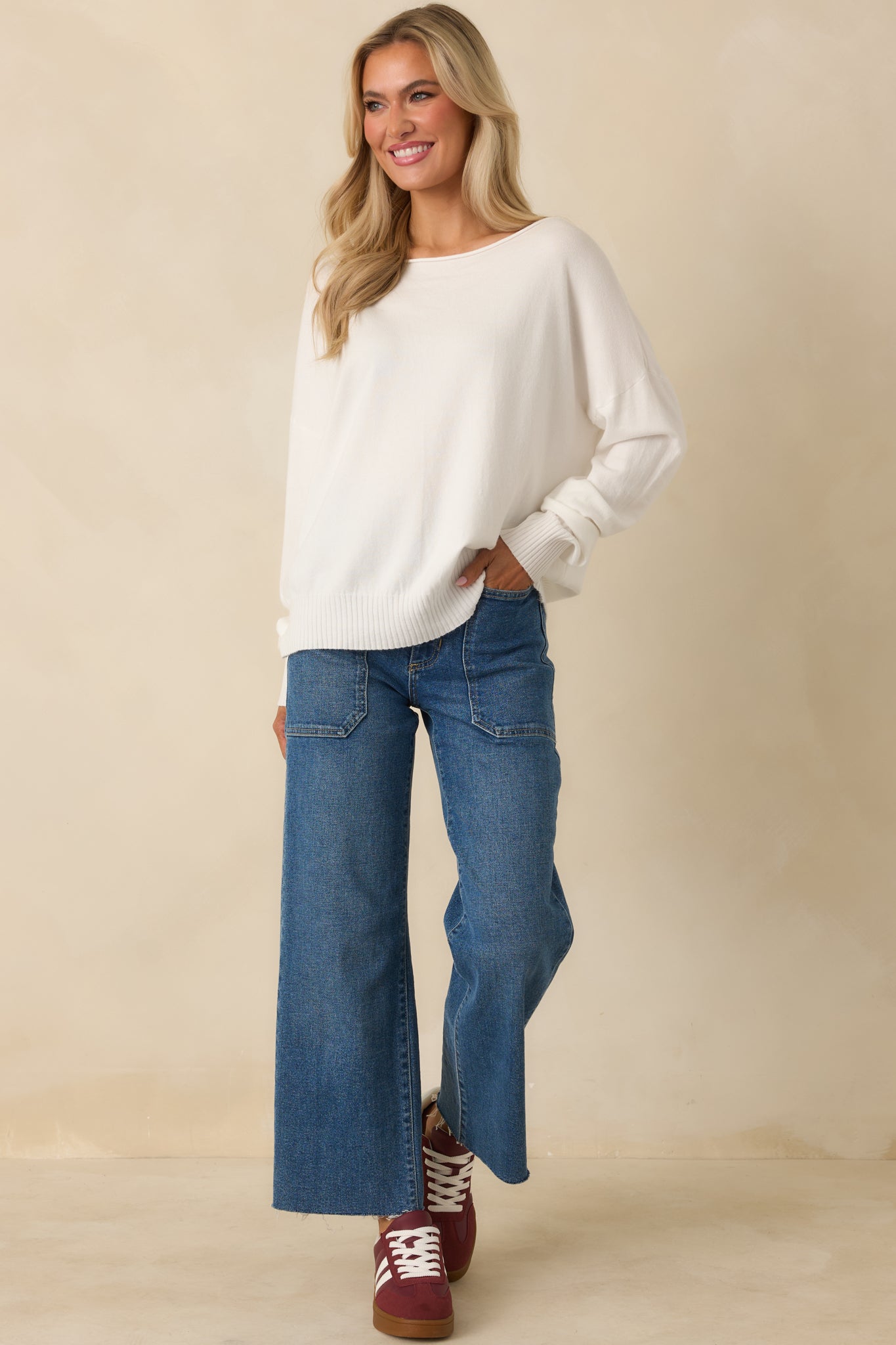 Easy As Ever White Knit Scoop Neck Sweater