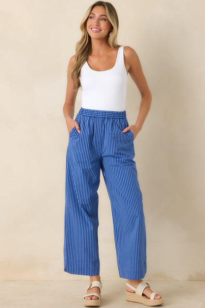 FRNCH Annunziata Electric Blue Cotton Stripe Pants
