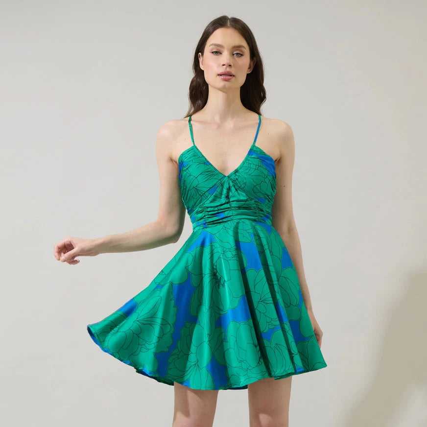 Sugarlips Morgany Floral Cerese Flare Mini Dress