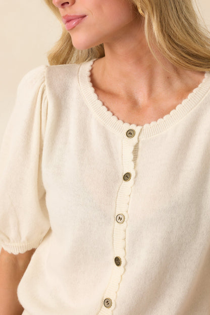 It's Always Right Ivory Short Sleeve Button Front Cardigan