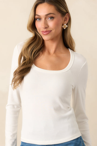 Back To The Basics Ivory Scoop Neck Long Sleeve Top