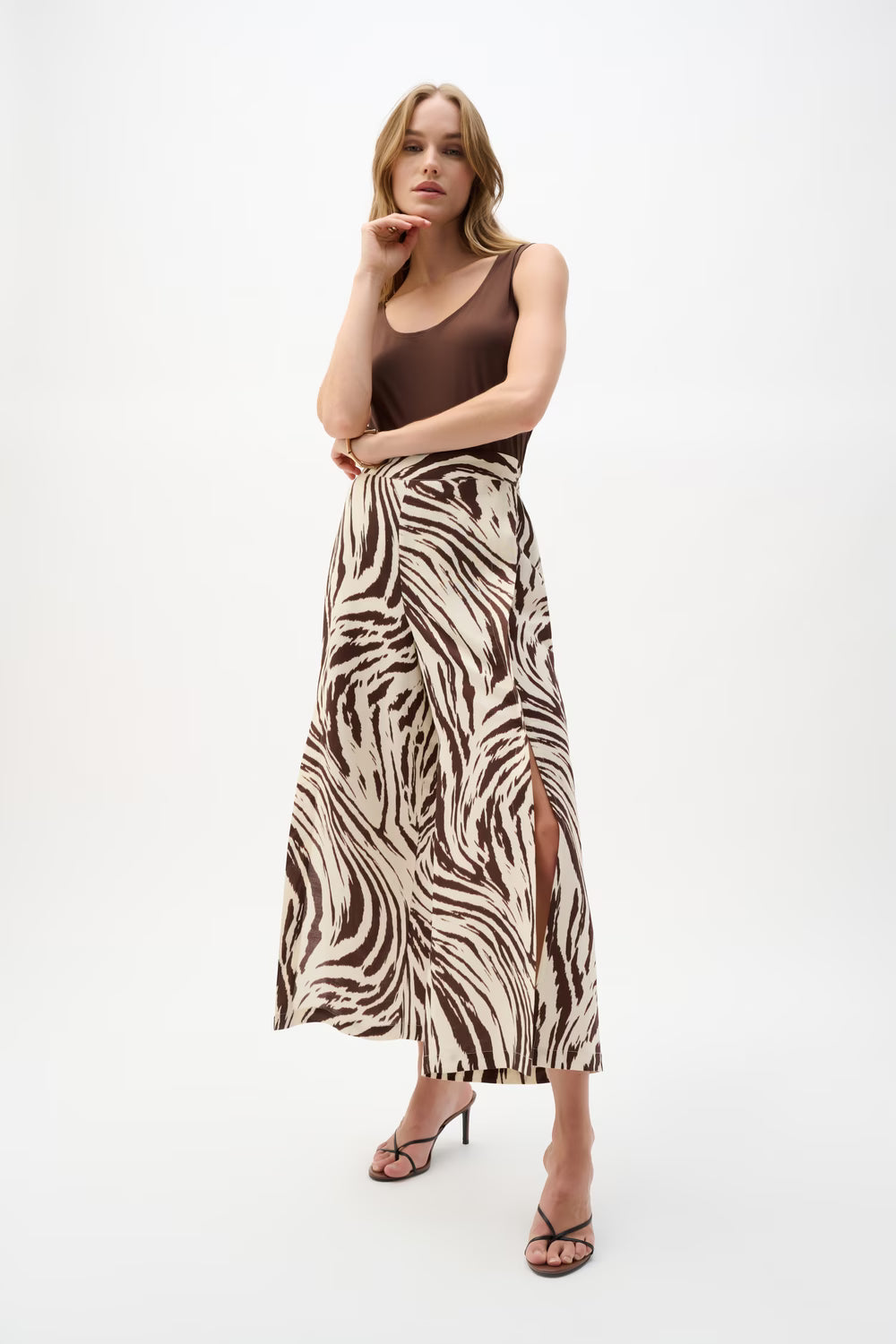 Joseph Ribkoff Linen Blend Animal Print Culotte Pants