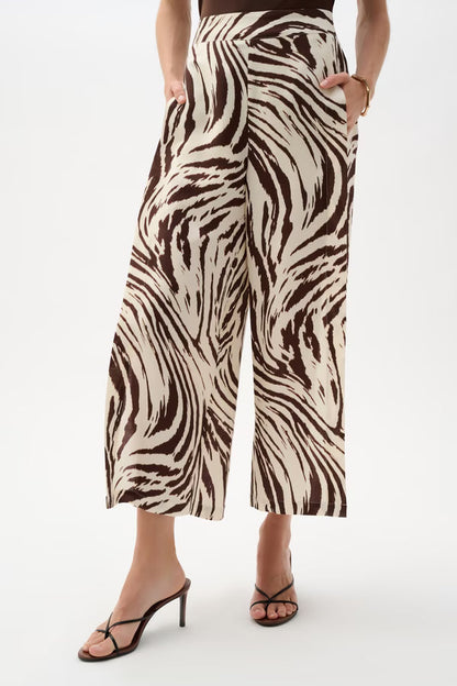 Joseph Ribkoff Linen Blend Animal Print Culotte Pants