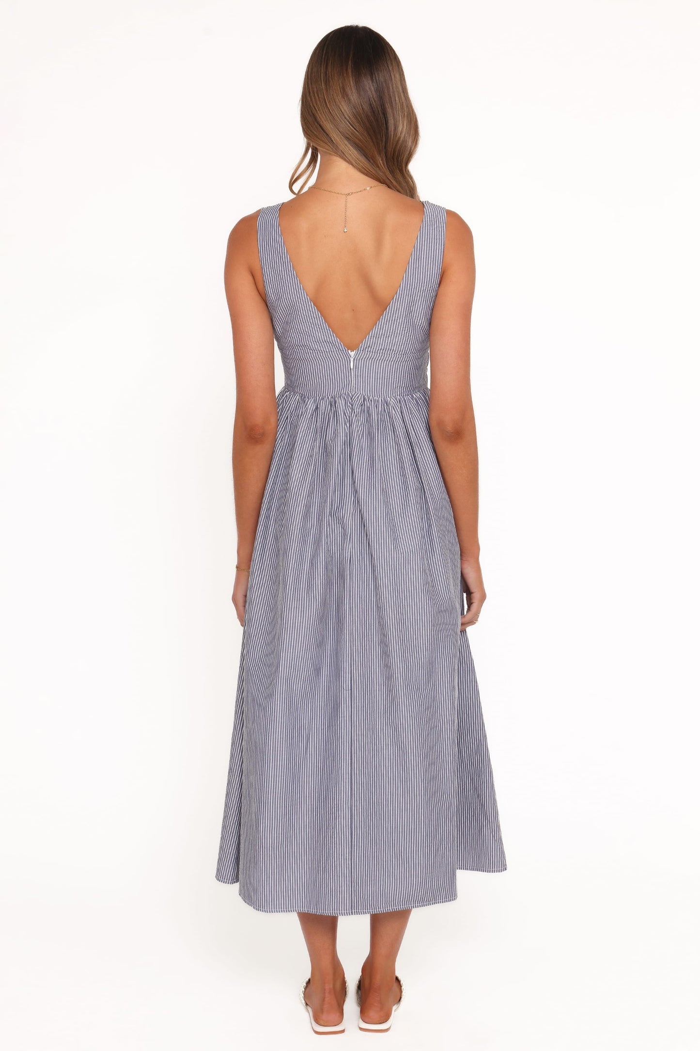 Annora Midi Dress - Navy Pinstripe