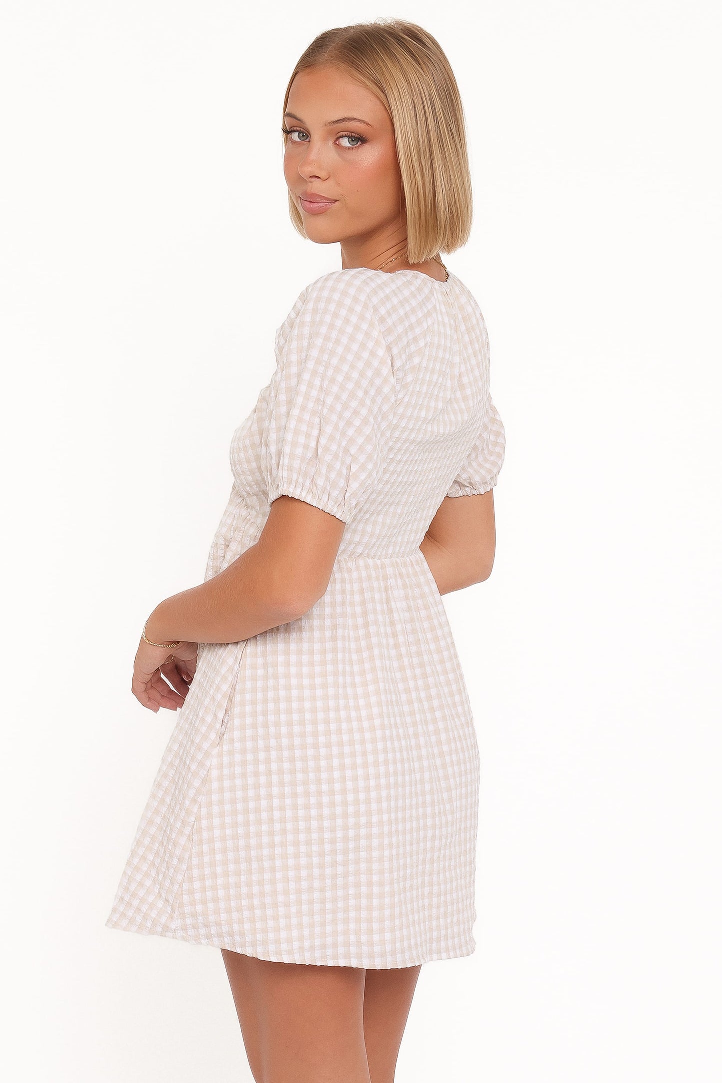 Cadhla Mini Dress - Beige Gingham