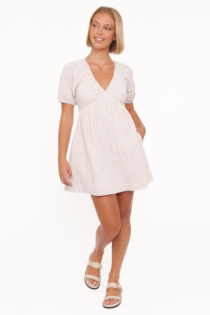 Cadhla Mini Dress - Beige Gingham