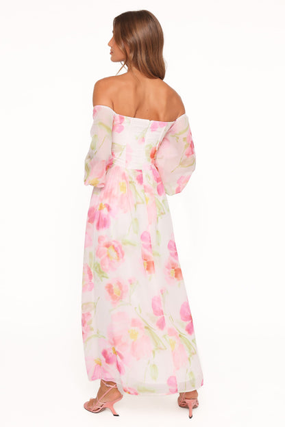 Chantel Off Shoulder Maxi Dress - Pink Garden Floral