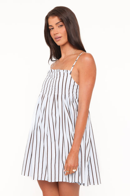 Cole Mini Dress - Blue/Brown Stripe