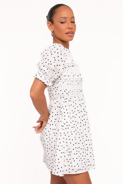 Jaclyn Mini Dress - White Polka Dot