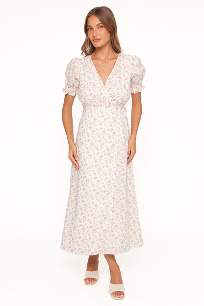 Mabella Midi Dress - Peach Ditsy Floral