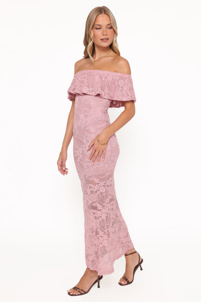 Mirelle Off Shoulder Lace Maxi Dress - Pink