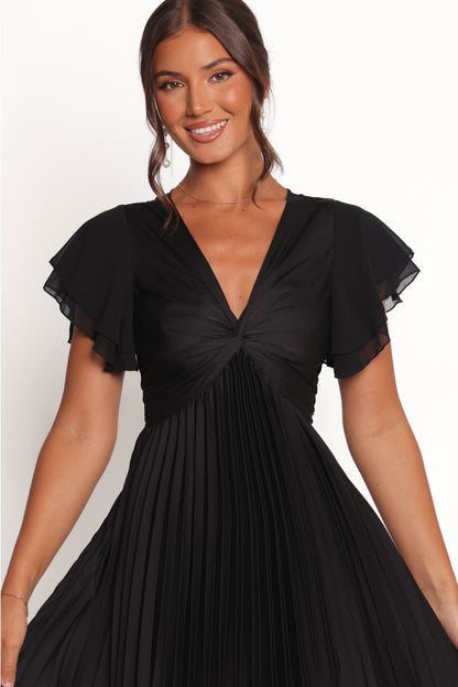Nova Flutter Sleeve Midi Dress - Black