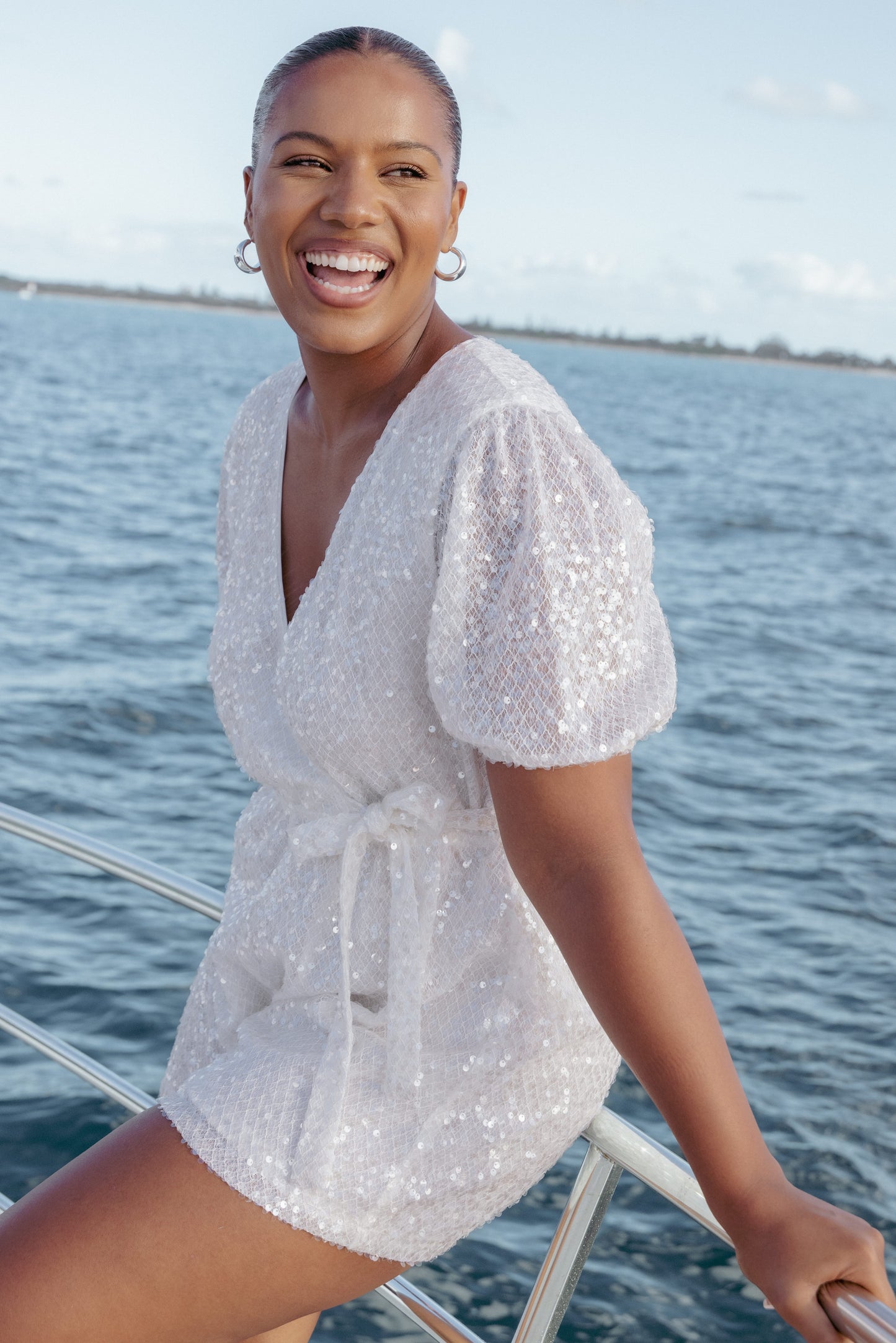 Varity Puff Sleeve Romper - White