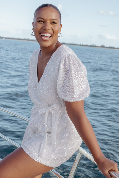 Varity Puff Sleeve Romper - White