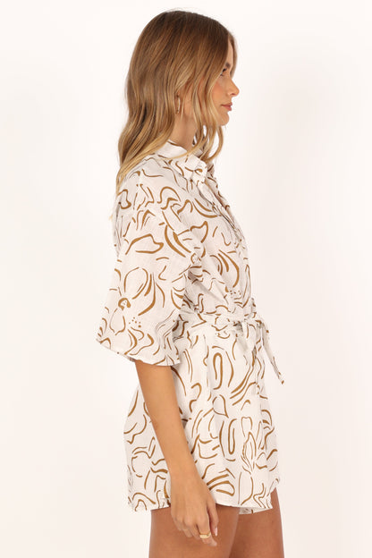 Kellie Romper - White/Beige