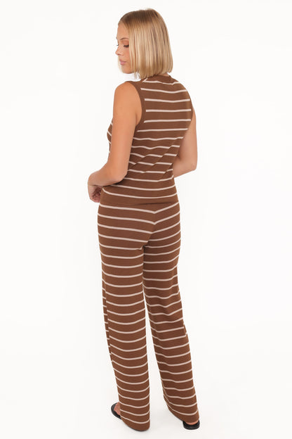 Juna Knitted Pant Set - Brown/Cream Stripe