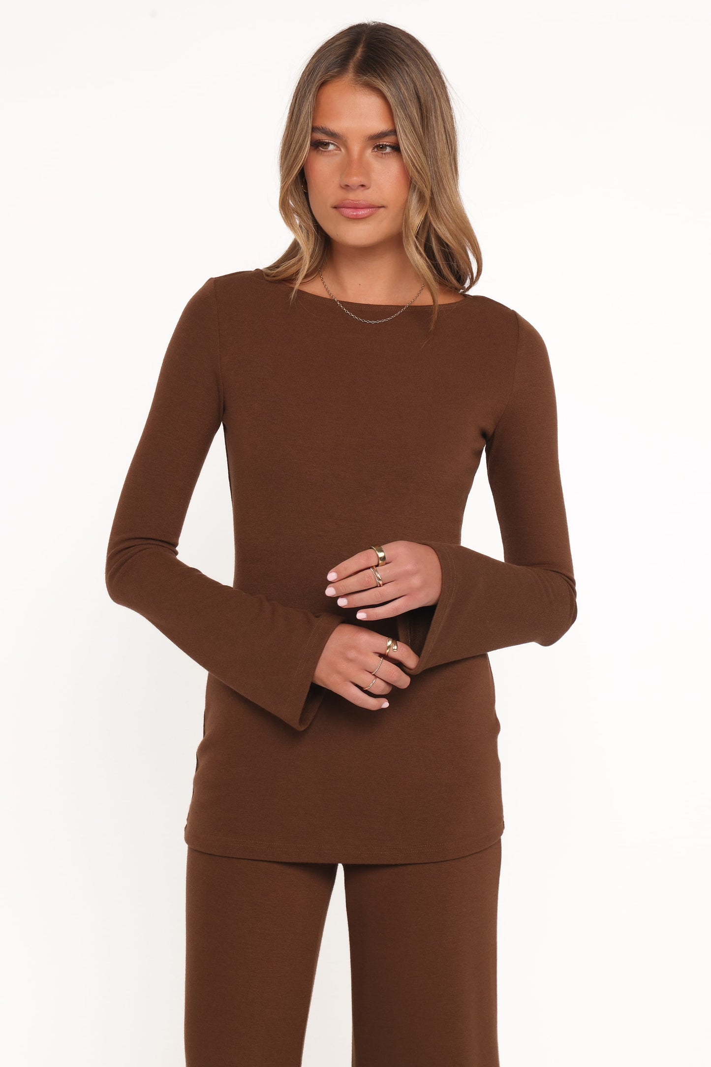 Selly Knitted Pant Set - Brown