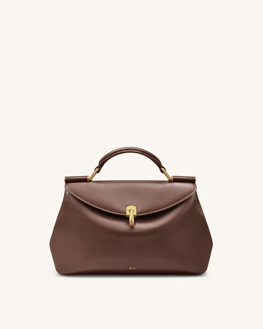 Audrey 翻蓋鎖扣頂部提把包 - 咖啡色