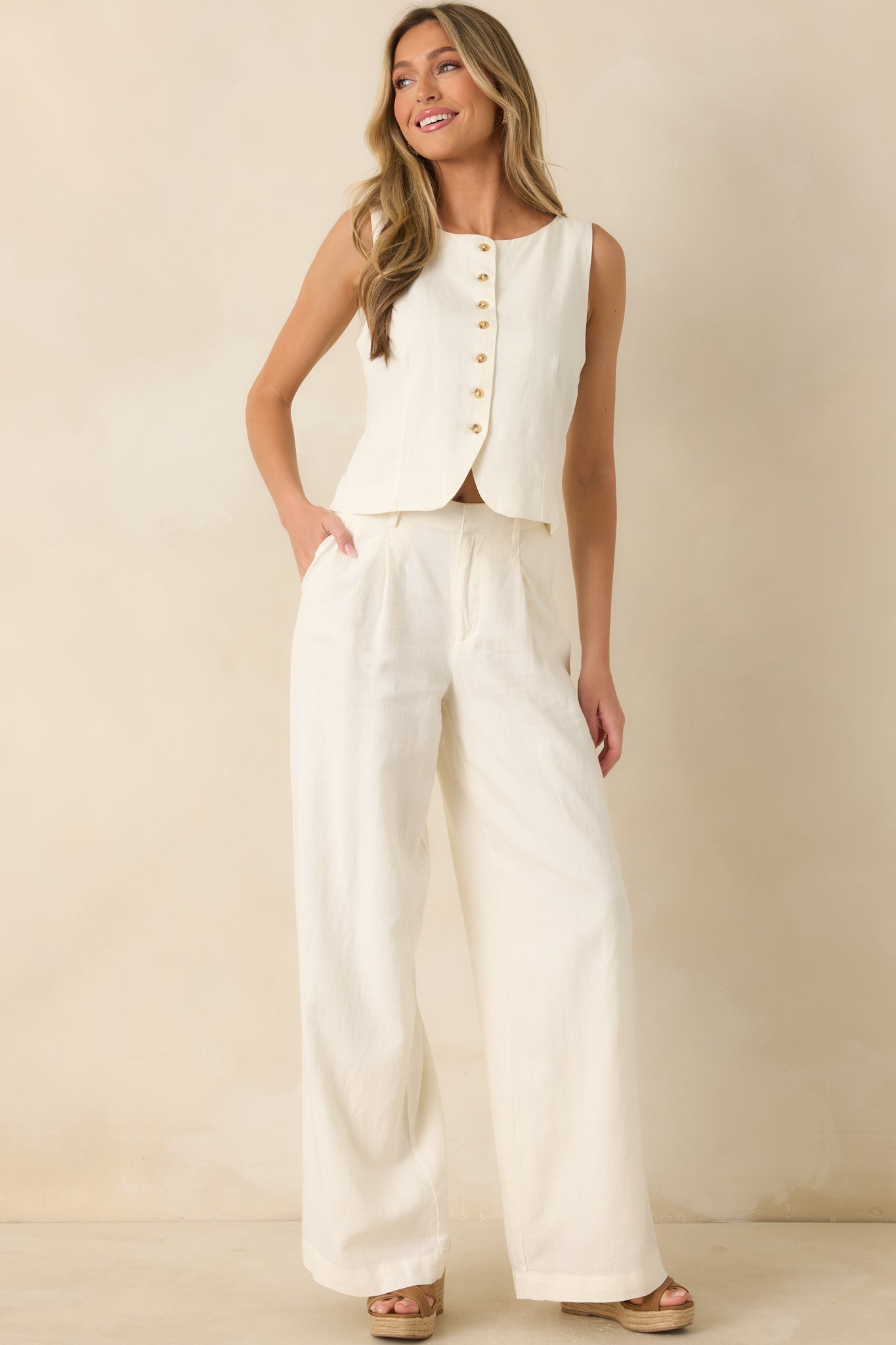 Z Supply Roman Ivory Linen Button Front Vest